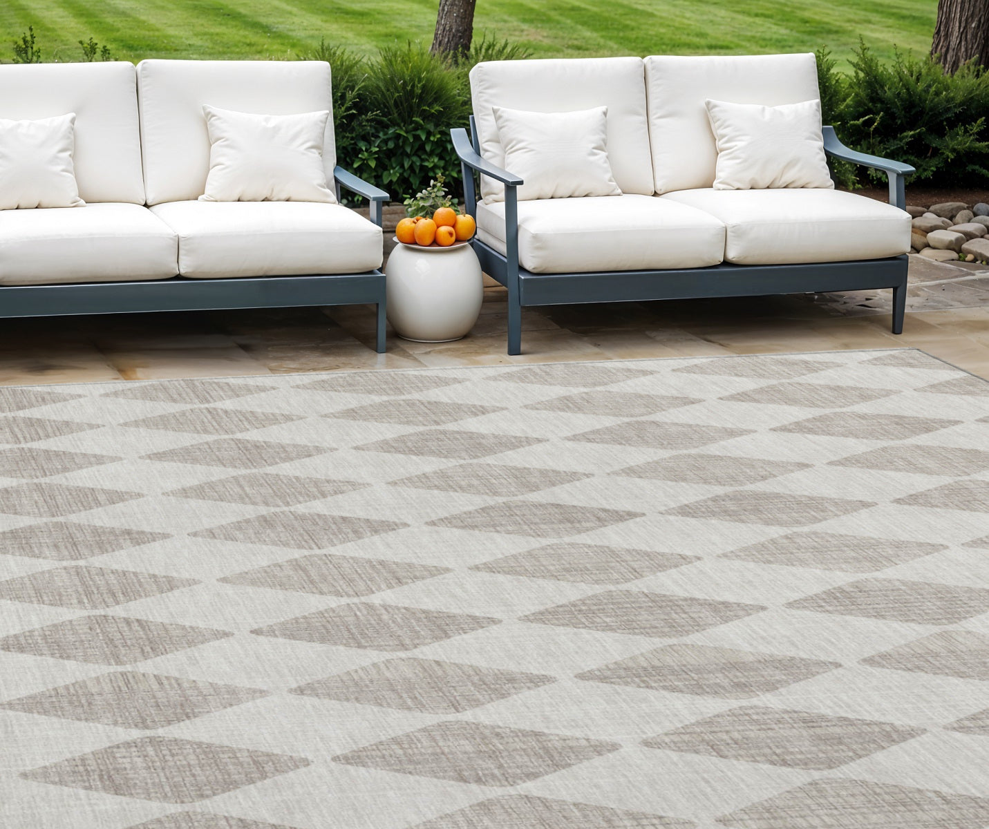 9' X 12' Beige Geometric Washable Indoor Outdoor Area Rug
