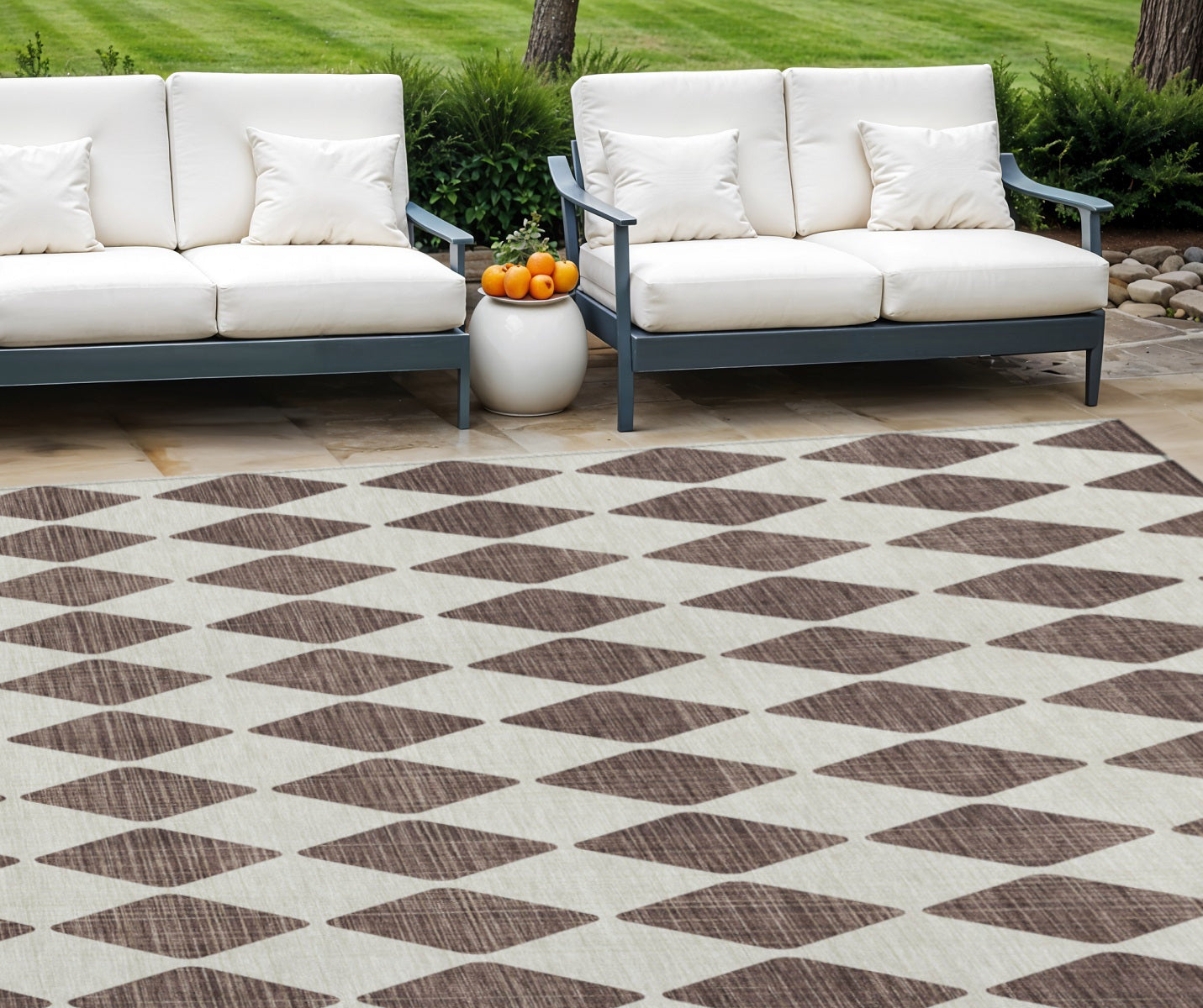 9' X 12' Brown Geometric Washable Indoor Outdoor Area Rug