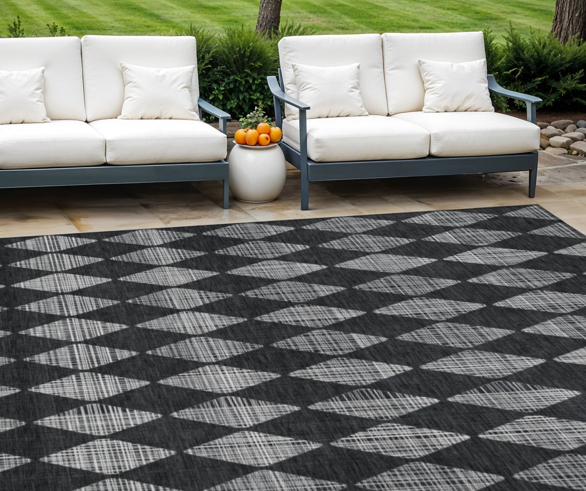 9' X 12' Charcoal Geometric Washable Indoor Outdoor Area Rug