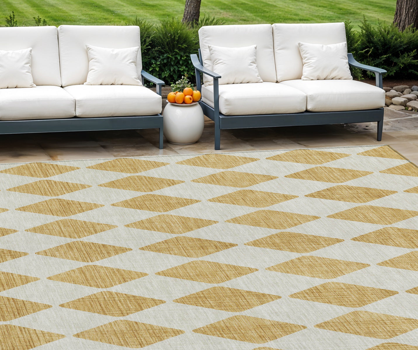 9' X 12' Gold Geometric Washable Indoor Outdoor Area Rug