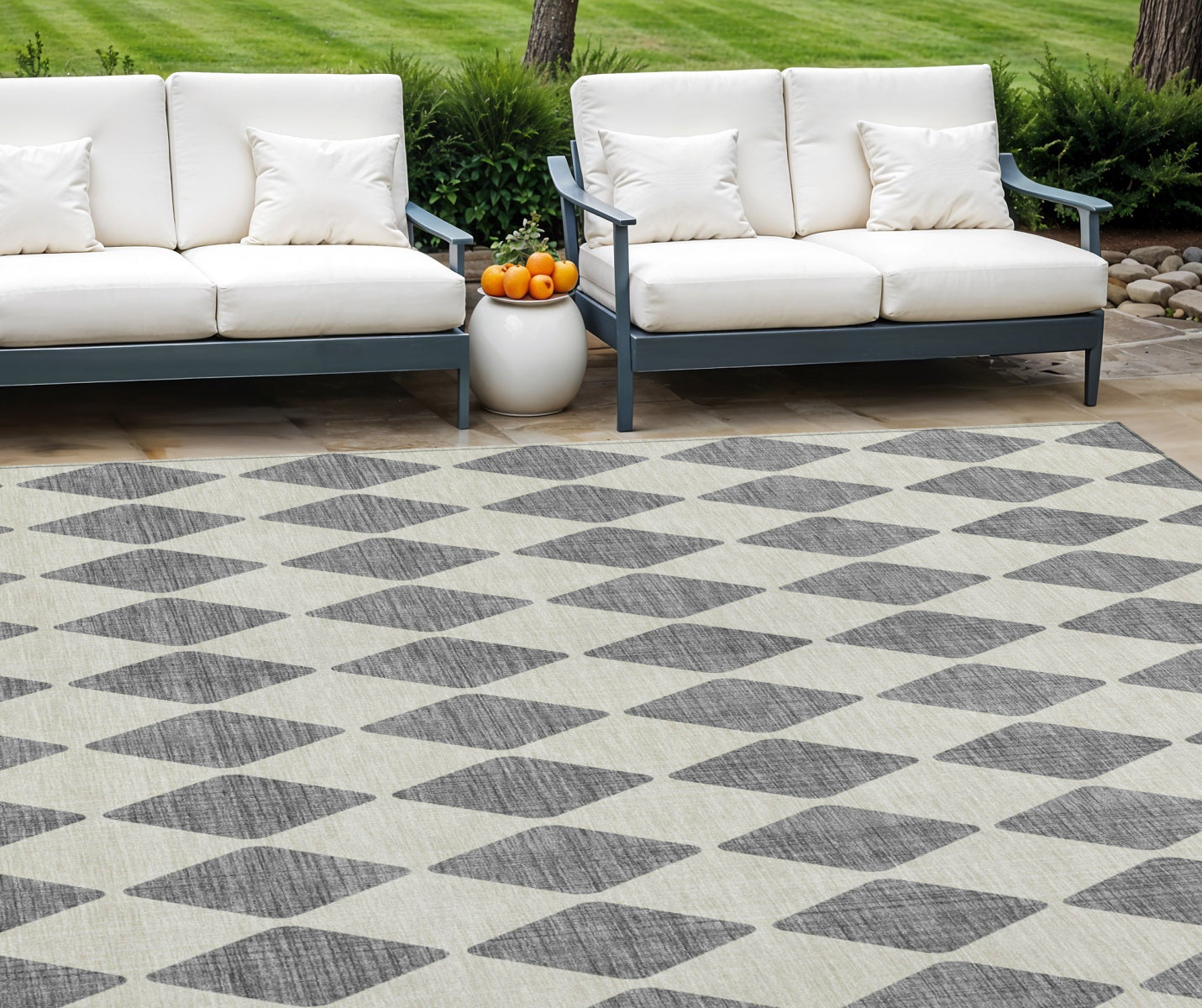 10' X 14' Gray And Ivory Geometric Washable Indoor Outdoor Area Rug