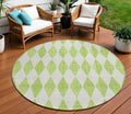 8' Lime Green And Ivory Round Geometric Washable Indoor Outdoor Area Rug
