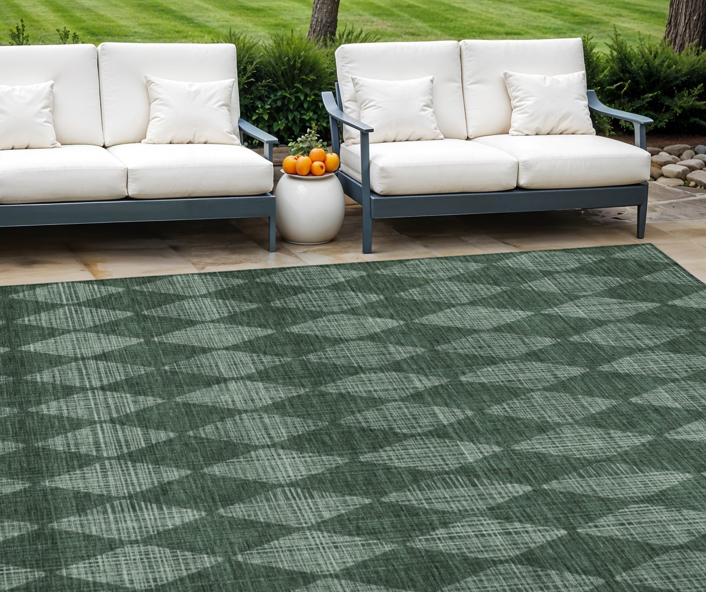 8' X 10' Olive Green And Charcoal Geometric Washable Indoor Outdoor Area Rug