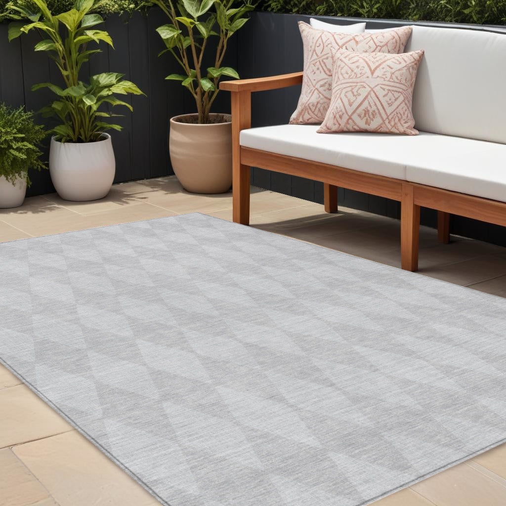 8' X 10' Pewter And Silver Geometric Washable Indoor Outdoor Area Rug