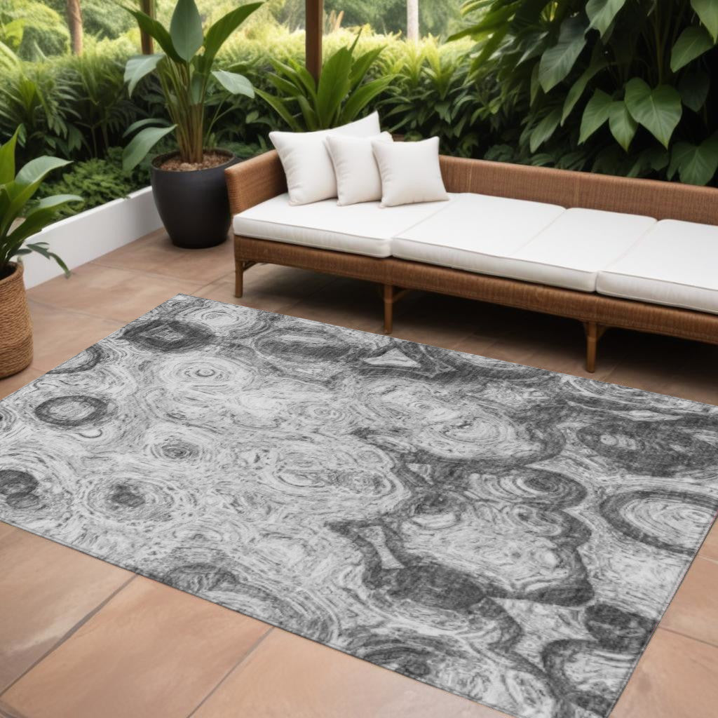9' X 12' Gray Silver And Charcoal Abstract Washable Indoor Outdoor Area Rug