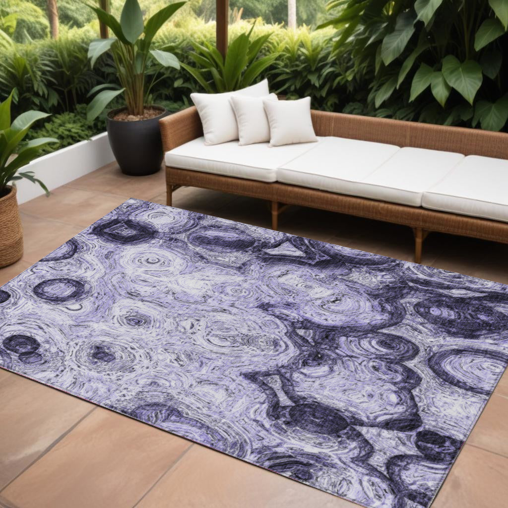 9' X 12' Purple And Lavender Abstract Washable Indoor Outdoor Area Rug