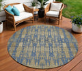 8' Blue Taupe And Beige Round Moroccan Washable Indoor Outdoor Area Rug