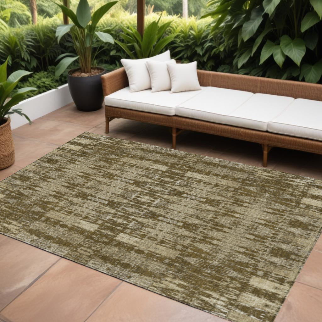 10' X 14' Chocolate Taupe And Beige Moroccan Washable Indoor Outdoor Area Rug