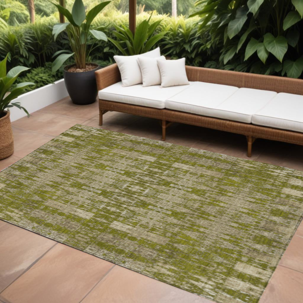 9' X 12' Olive Green Taupe And Beige Moroccan Washable Indoor Outdoor Area Rug