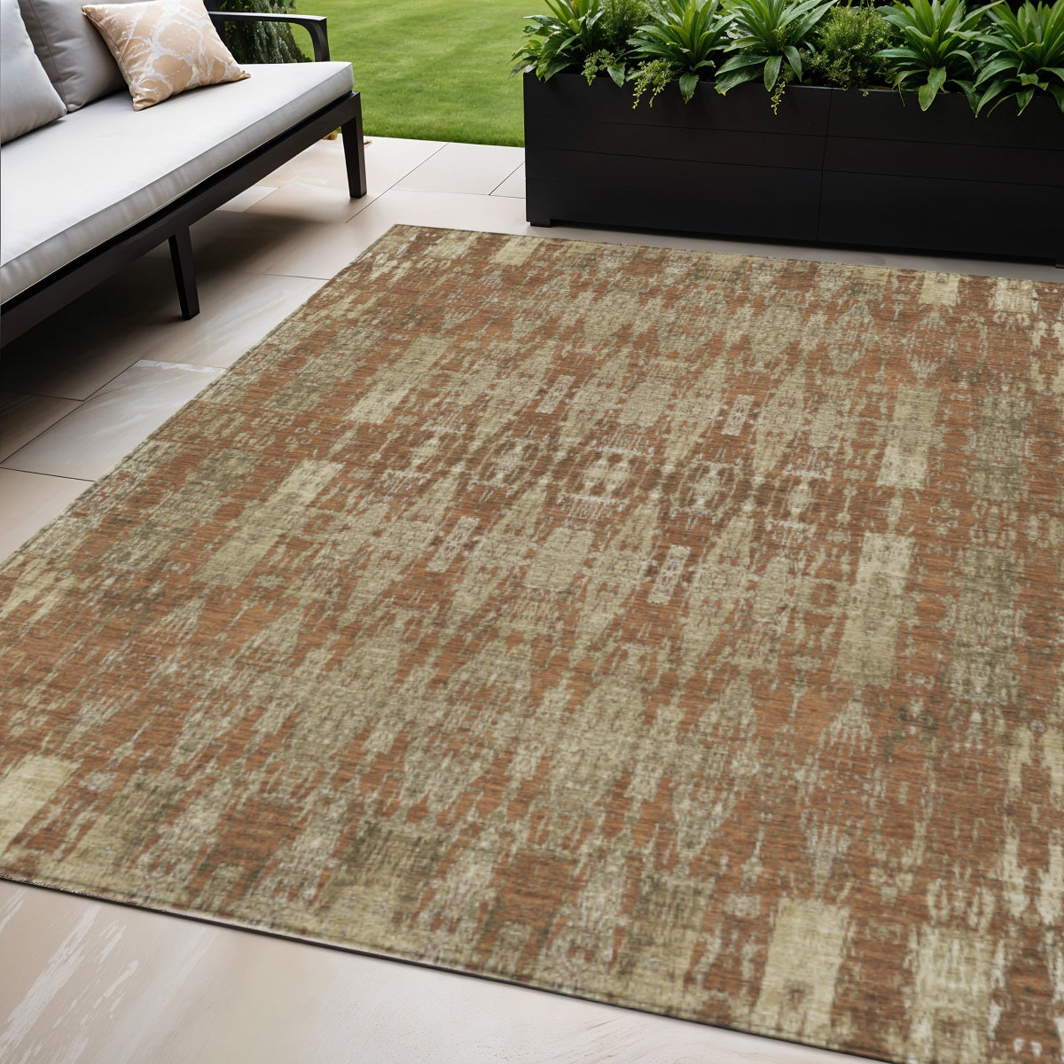 5' X 8' Orange Taupe And Beige Moroccan Washable Indoor Outdoor Area Rug