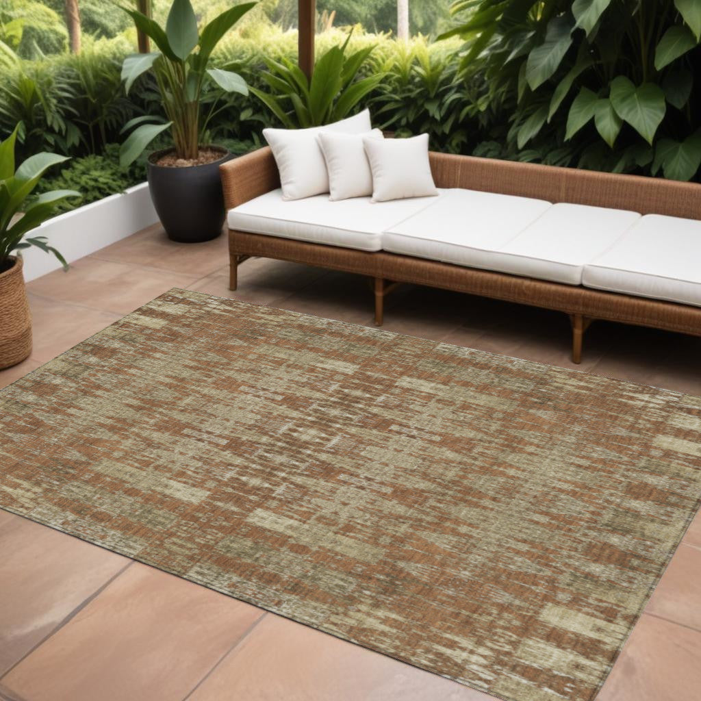 8' X 10' Orange Taupe And Beige Moroccan Washable Indoor Outdoor Area Rug