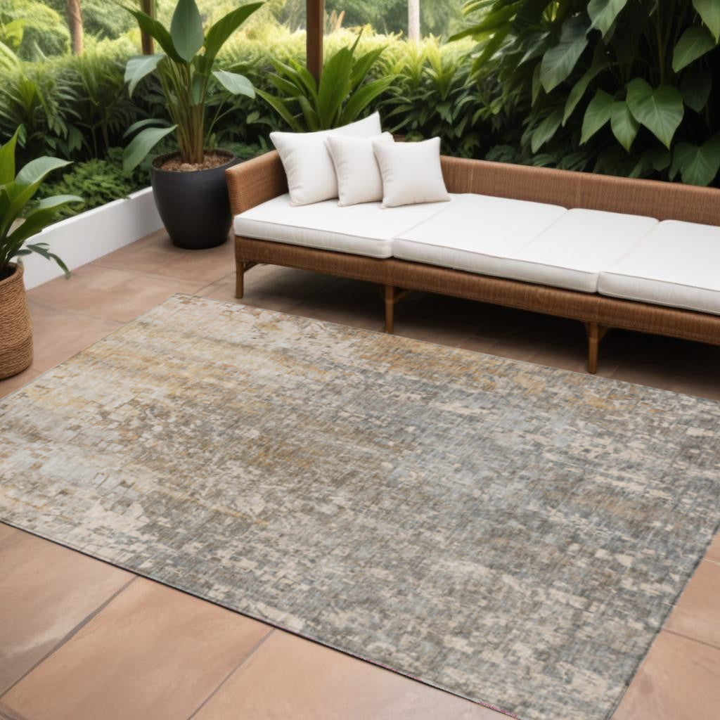 10' X 14' Beige Gray And Taupe Abstract Washable Indoor Outdoor Area Rug