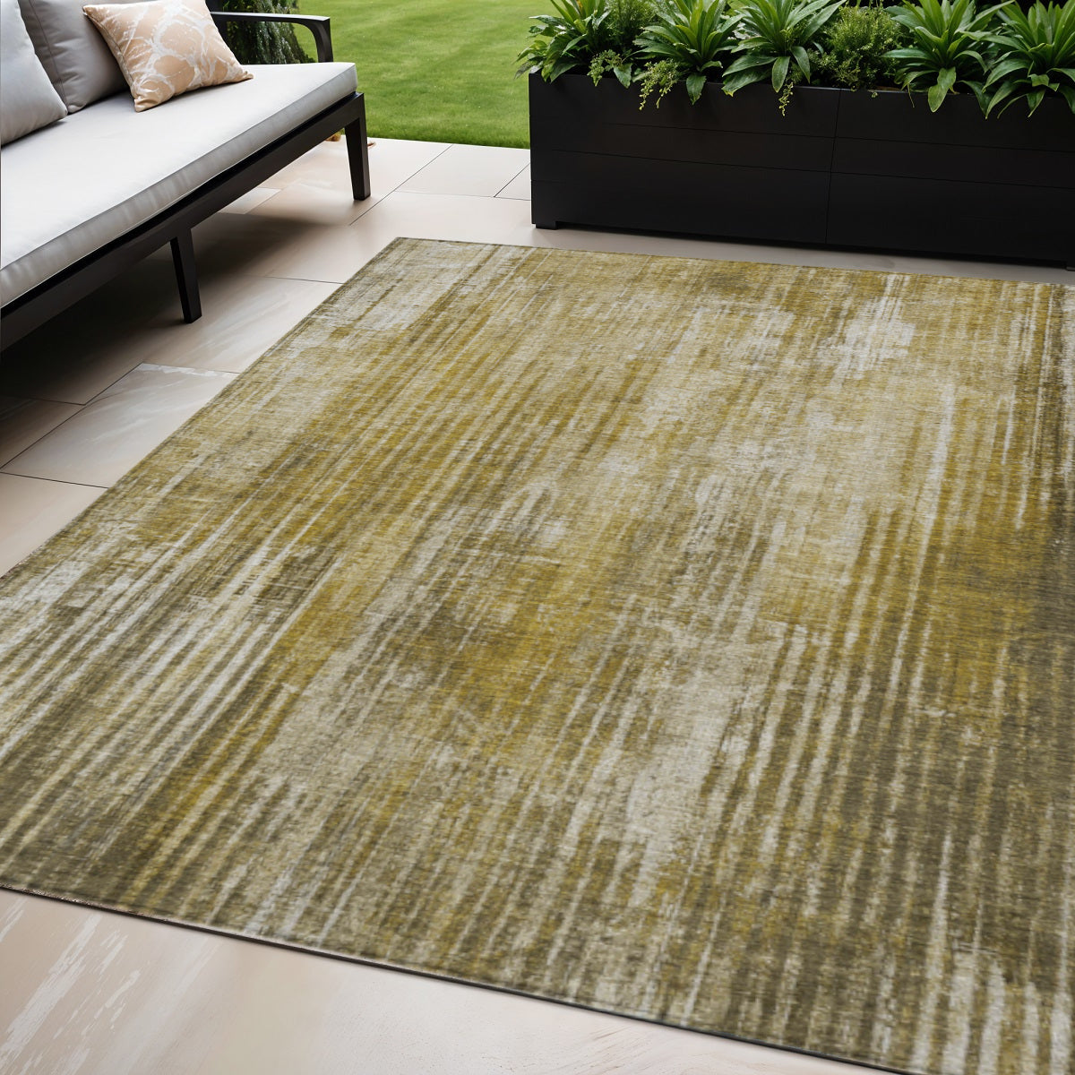5' X 8' Brown Ivory And Taupe Striped Washable Indoor Outdoor Area Rug