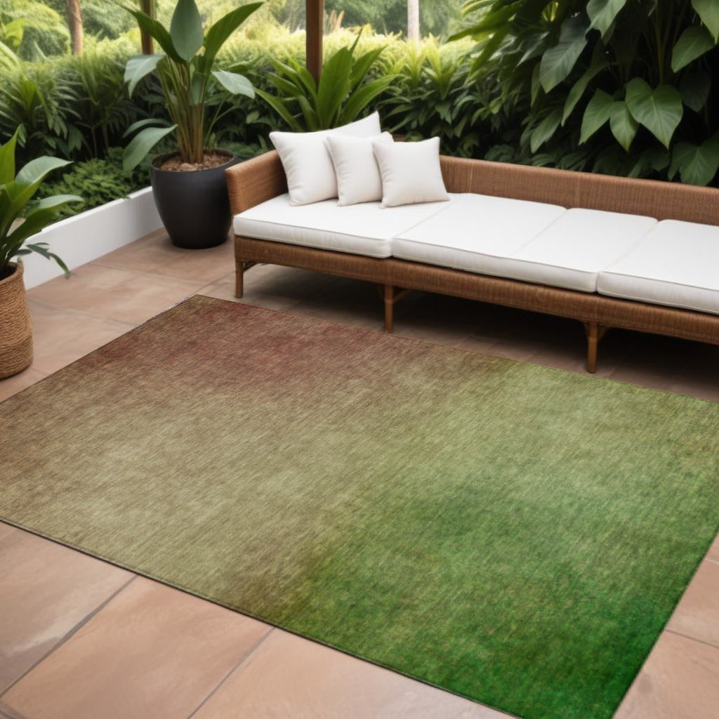 9' X 12' Blush Taupe And Green Ombre Washable Indoor Outdoor Area Rug