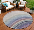 8' Beige Purple And Ivory Round Abstract Washable Indoor Outdoor Area Rug