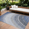 9' X 12' Denim Blue And Navy Blue Abstract Washable Indoor Outdoor Area Rug