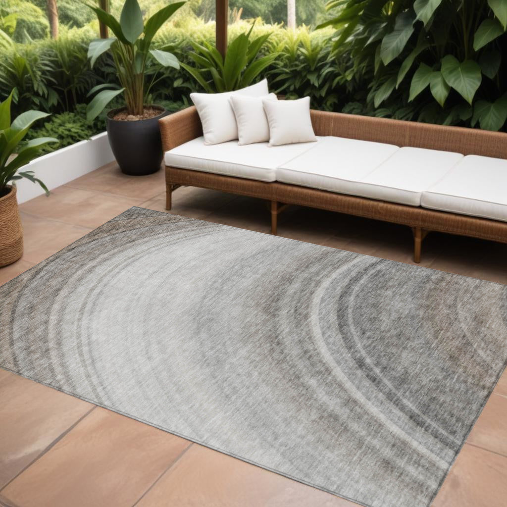 9' X 12' Gray Silver And Beige Abstract Washable Indoor Outdoor Area Rug