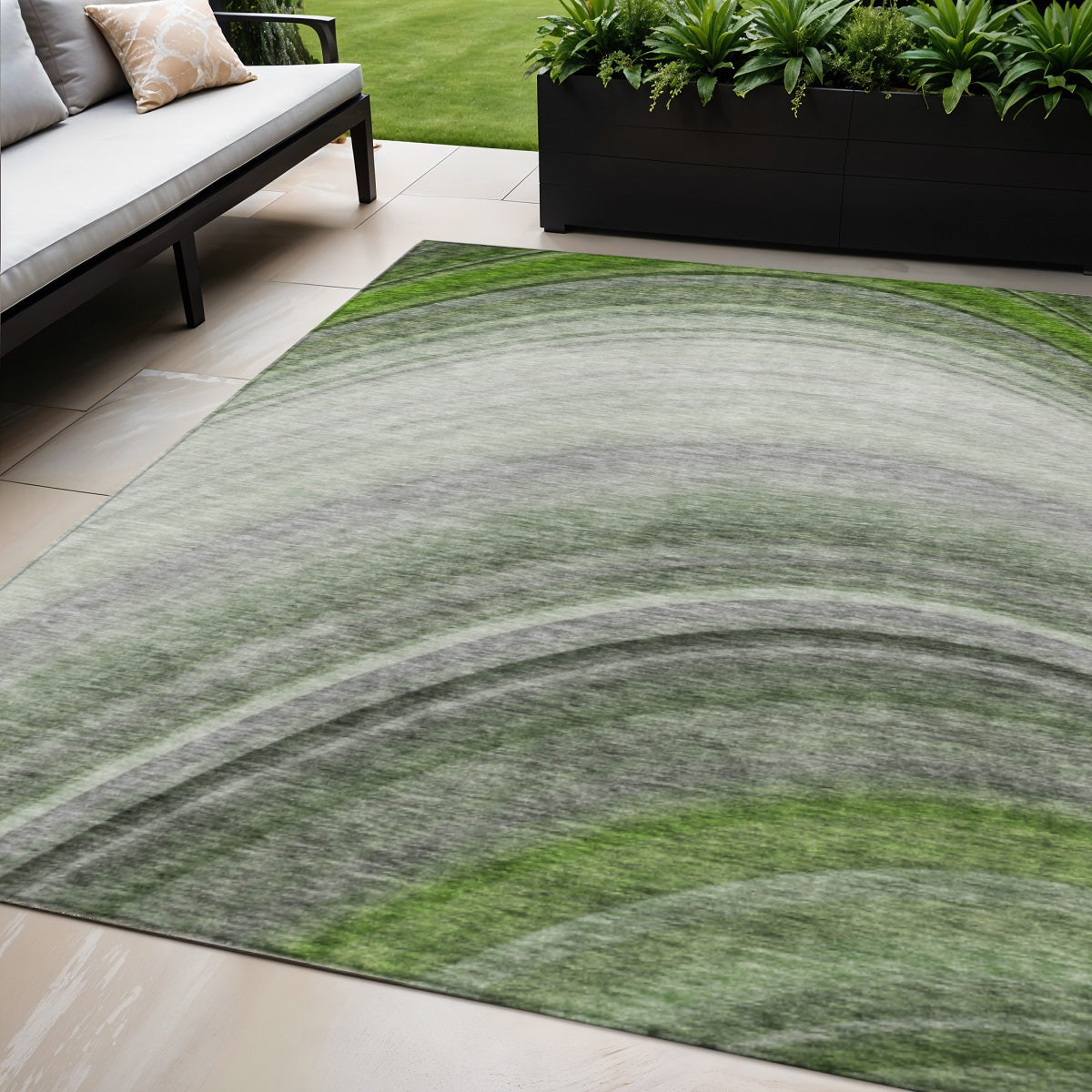 5' X 8' Green And Artichoke Green Abstract Washable Indoor Outdoor Area Rug
