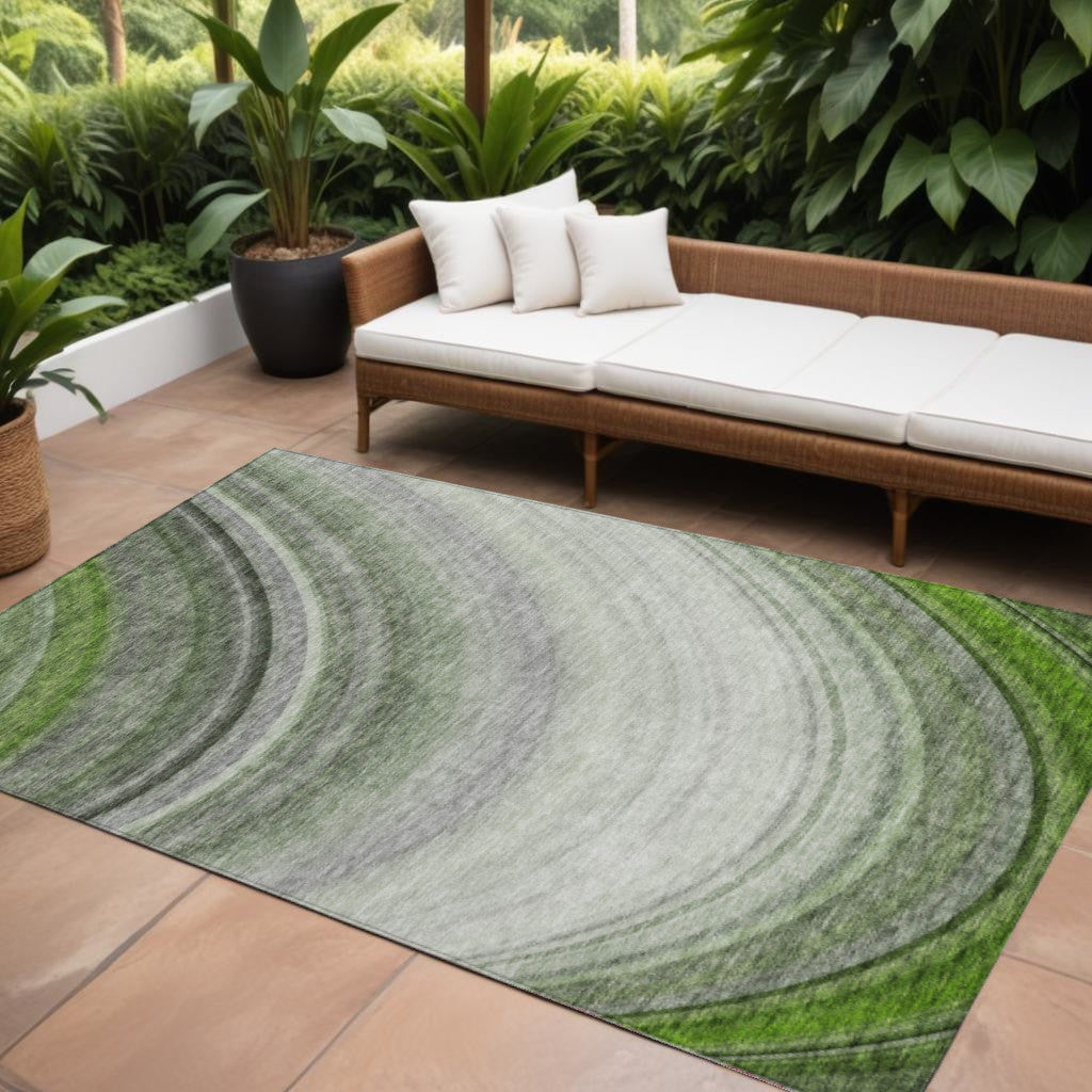 9' X 12' Green And Artichoke Green Abstract Washable Indoor Outdoor Area Rug