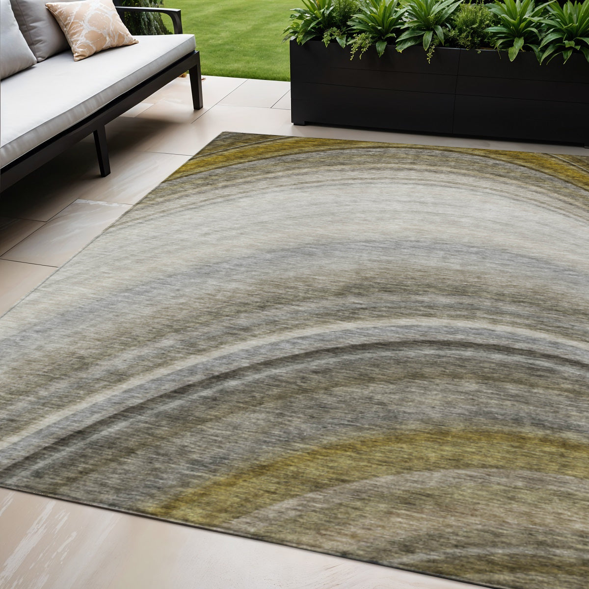 5' X 8' Taupe Gray And Ivory Abstract Washable Indoor Outdoor Area Rug
