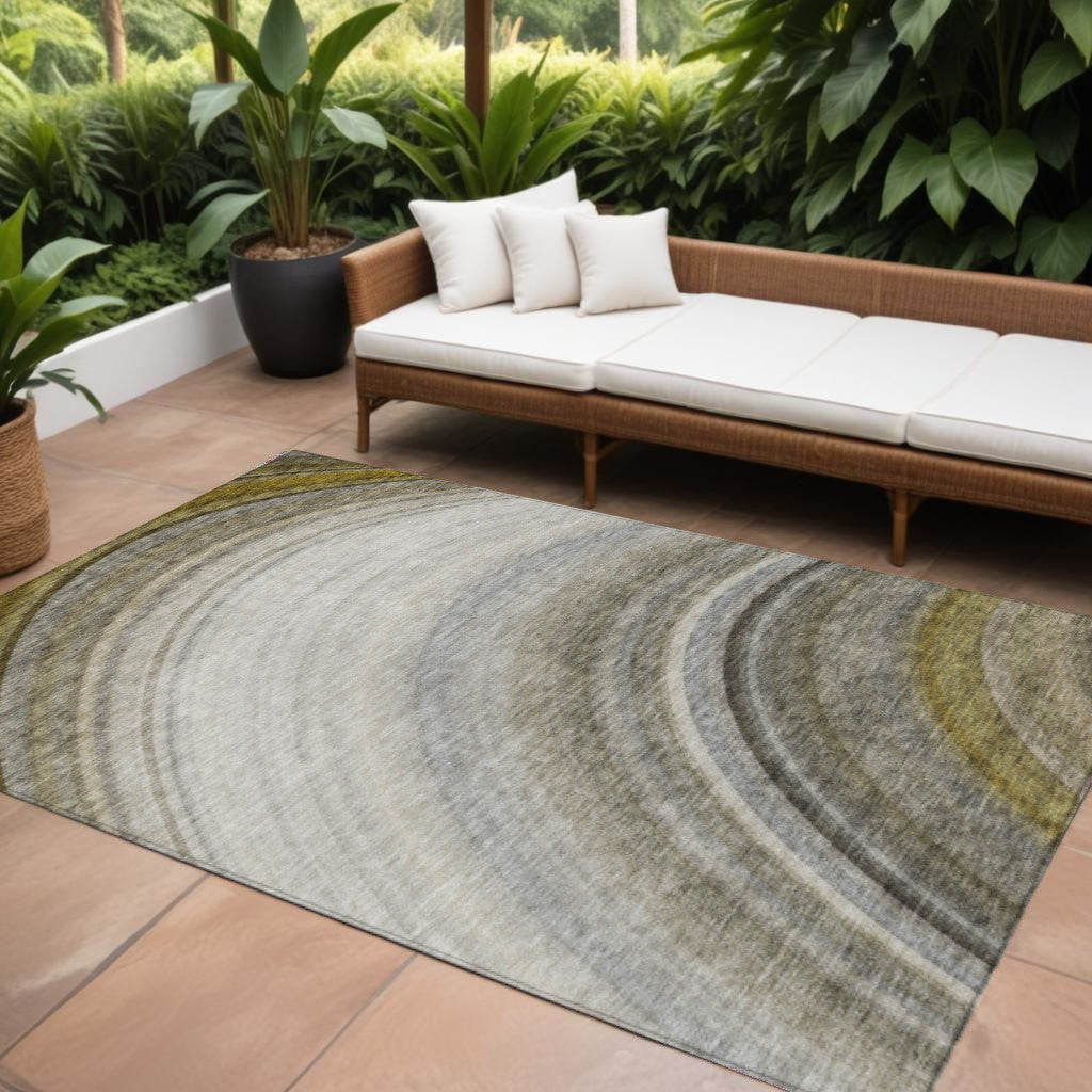 9' X 12' Taupe Gray And Ivory Abstract Washable Indoor Outdoor Area Rug