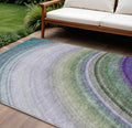 8' X 10' Teal Blue Artichoke Green And Green Abstract Washable Indoor Outdoor Area Rug