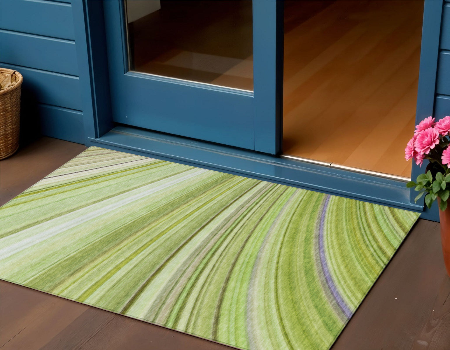 3' X 5' Artichoke Green And Olive Green Abstract Washable Indoor Outdoor Area Rug