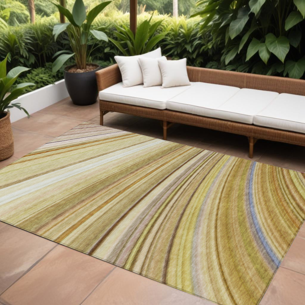 10' X 14' Beige Taupe And Ivory Abstract Washable Indoor Outdoor Area Rug