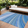 9' X 12' Denim Blue And Sky Blue Abstract Washable Indoor Outdoor Area Rug