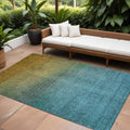 8' X 10' Brown Blue And Taupe Ombre Washable Indoor Outdoor Area Rug