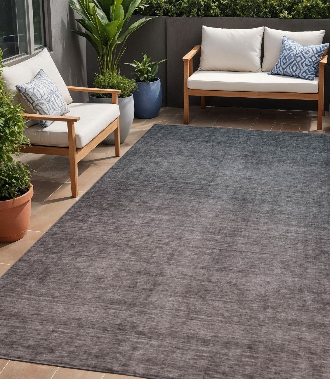 5' X 8' Gray Charcoal And Brown Ombre Washable Indoor Outdoor Area Rug