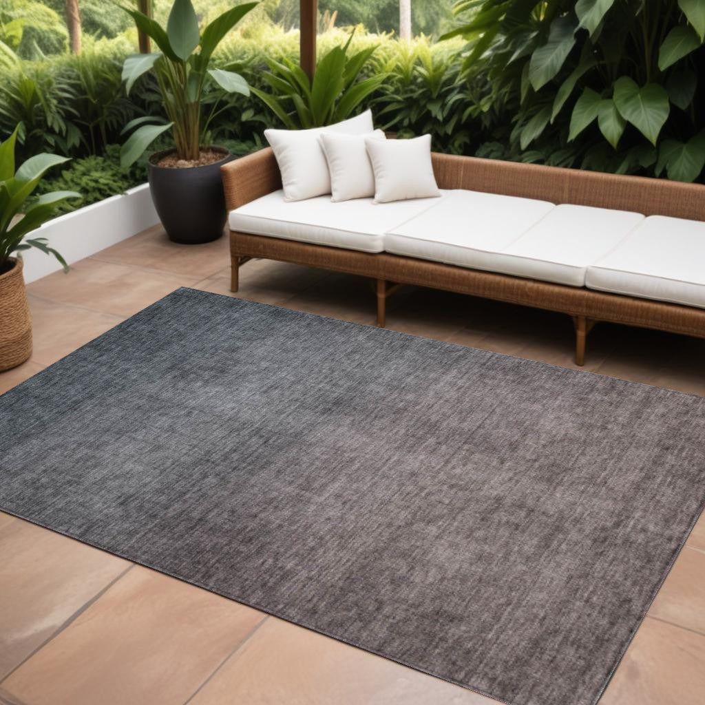 9' X 12' Gray Charcoal And Brown Ombre Washable Indoor Outdoor Area Rug