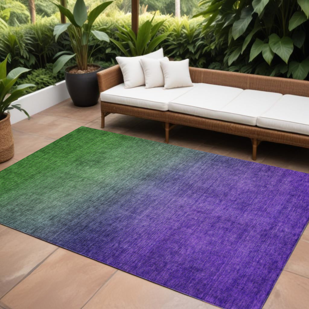 9' X 12' Green Purple And Charcoal Ombre Washable Indoor Outdoor Area Rug