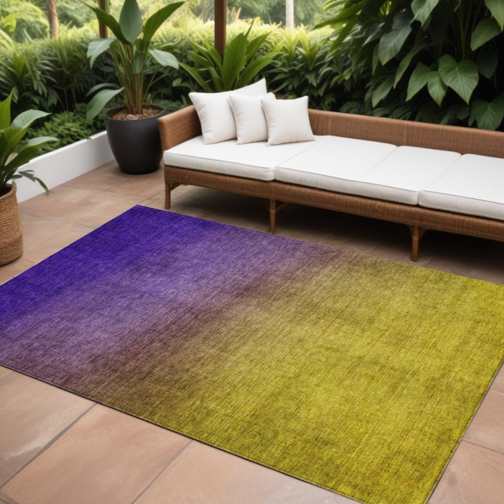 9' X 12' Purple Gold And Blue Ombre Washable Indoor Outdoor Area Rug