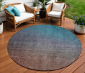 8' Teal Blue Chocolate And Charcoal Round Ombre Washable Indoor Outdoor Area Rug