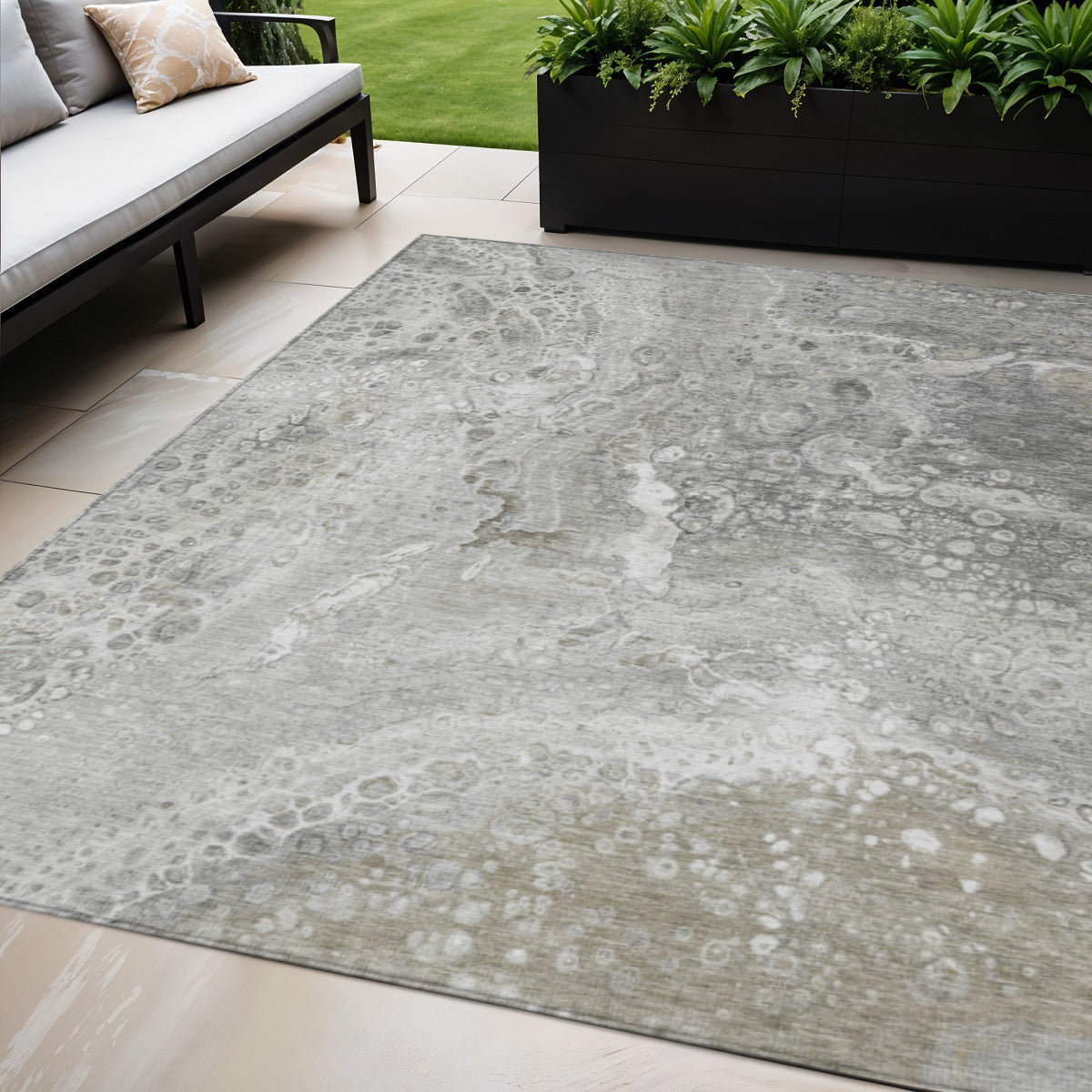 5' X 8' Silver Gray And Taupe Abstract Washable Indoor Outdoor Area Rug