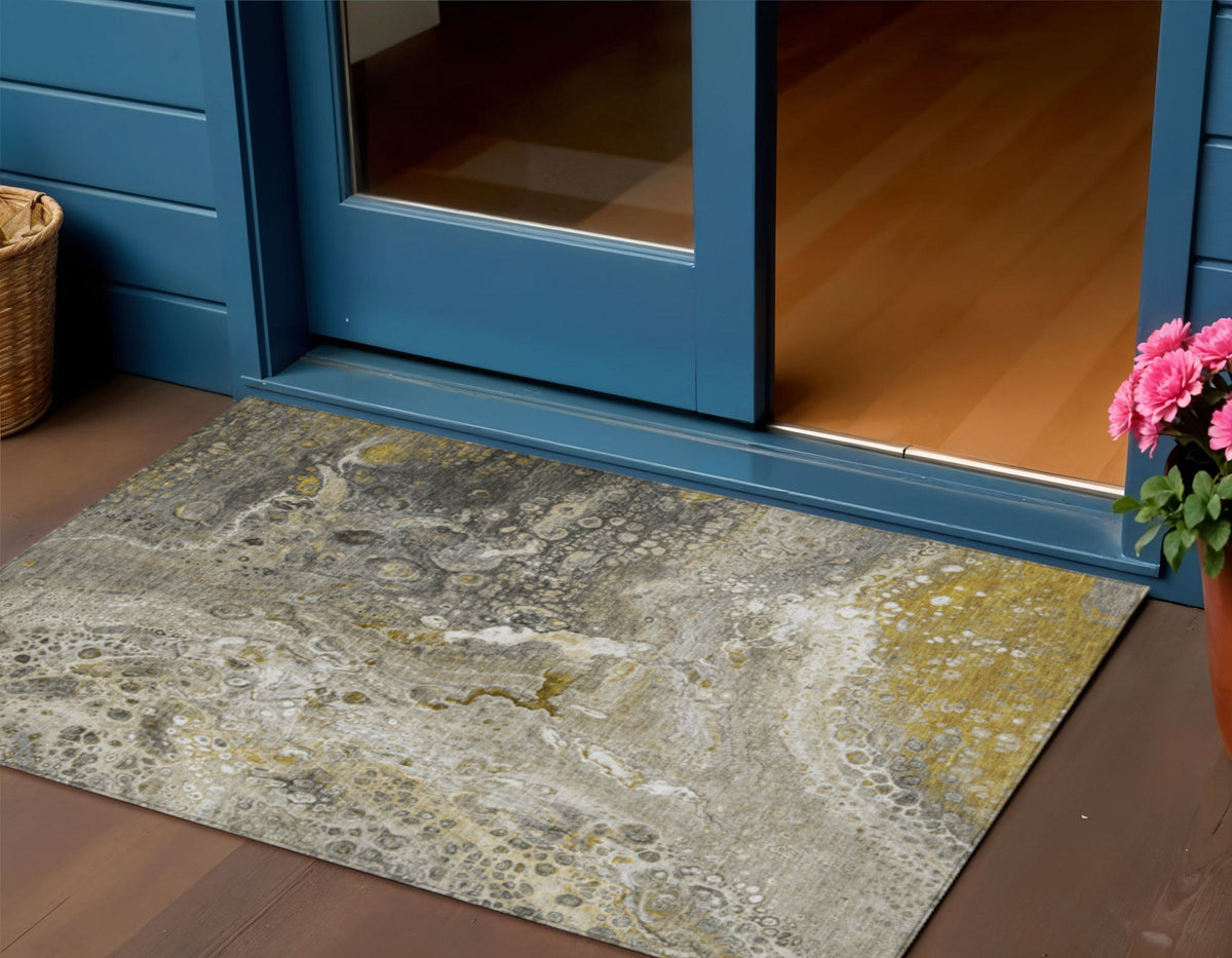 3' X 5' Taupe Brown And Beige Abstract Washable Indoor Outdoor Area Rug