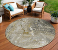 8' Taupe Brown And Beige Round Abstract Washable Indoor Outdoor Area Rug