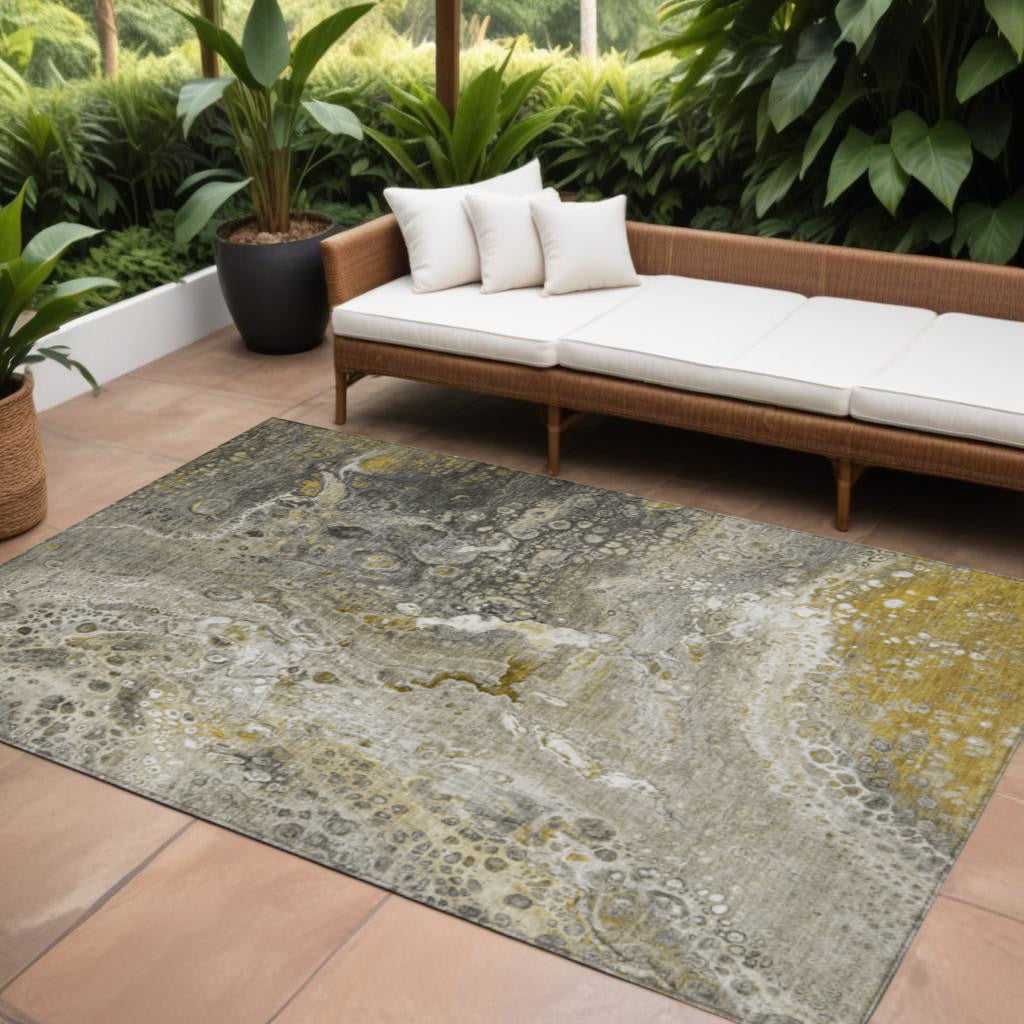10' X 14' Taupe Brown And Beige Abstract Washable Indoor Outdoor Area Rug