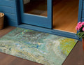 3' X 5' Teal Blue Lime Green And Green Abstract Washable Indoor Outdoor Area Rug