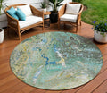 8' Teal Blue Lime Green And Green Round Abstract Washable Indoor Outdoor Area Rug