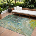 8' X 10' Teal Blue Lime Green And Green Abstract Washable Indoor Outdoor Area Rug