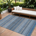 9' X 12' Denim Blue And Ivory Striped Washable Indoor Outdoor Area Rug