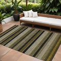 8' X 10' Brown Ivory And Black Striped Washable Indoor Outdoor Area Rug
