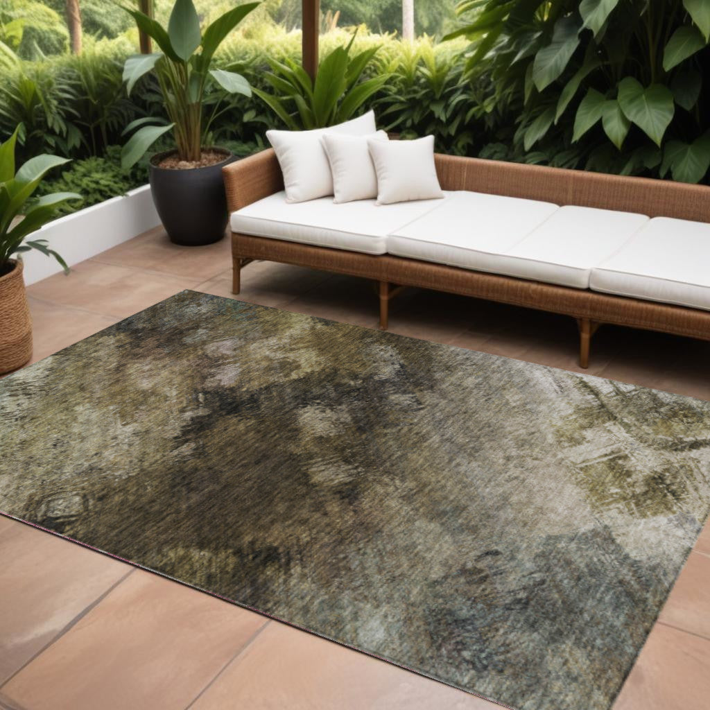 10' X 14' Chocolate And Beige Abstract Washable Indoor Outdoor Area Rug