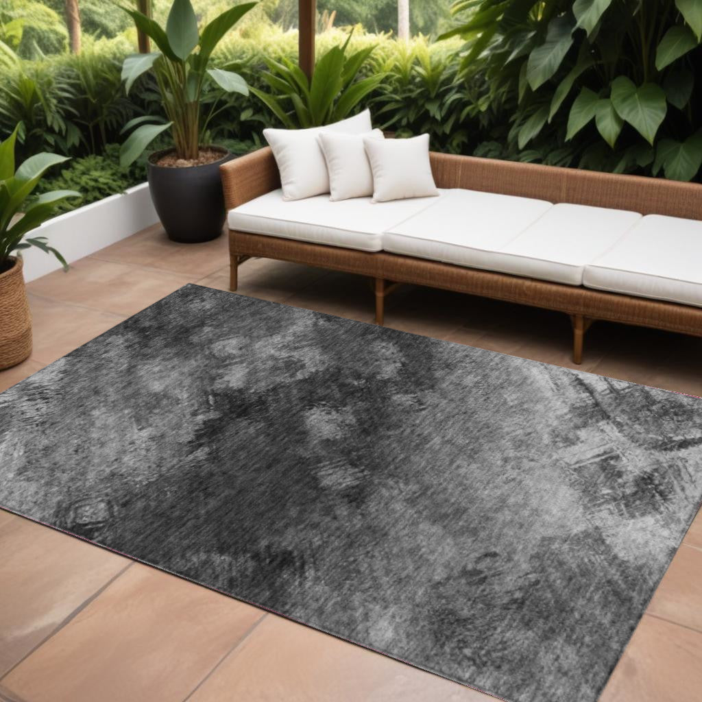 9' X 12' Gray Charcoal And Silver Abstract Washable Indoor Outdoor Area Rug