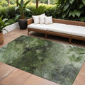 10' X 14' Green And Ivory Abstract Washable Indoor Outdoor Area Rug