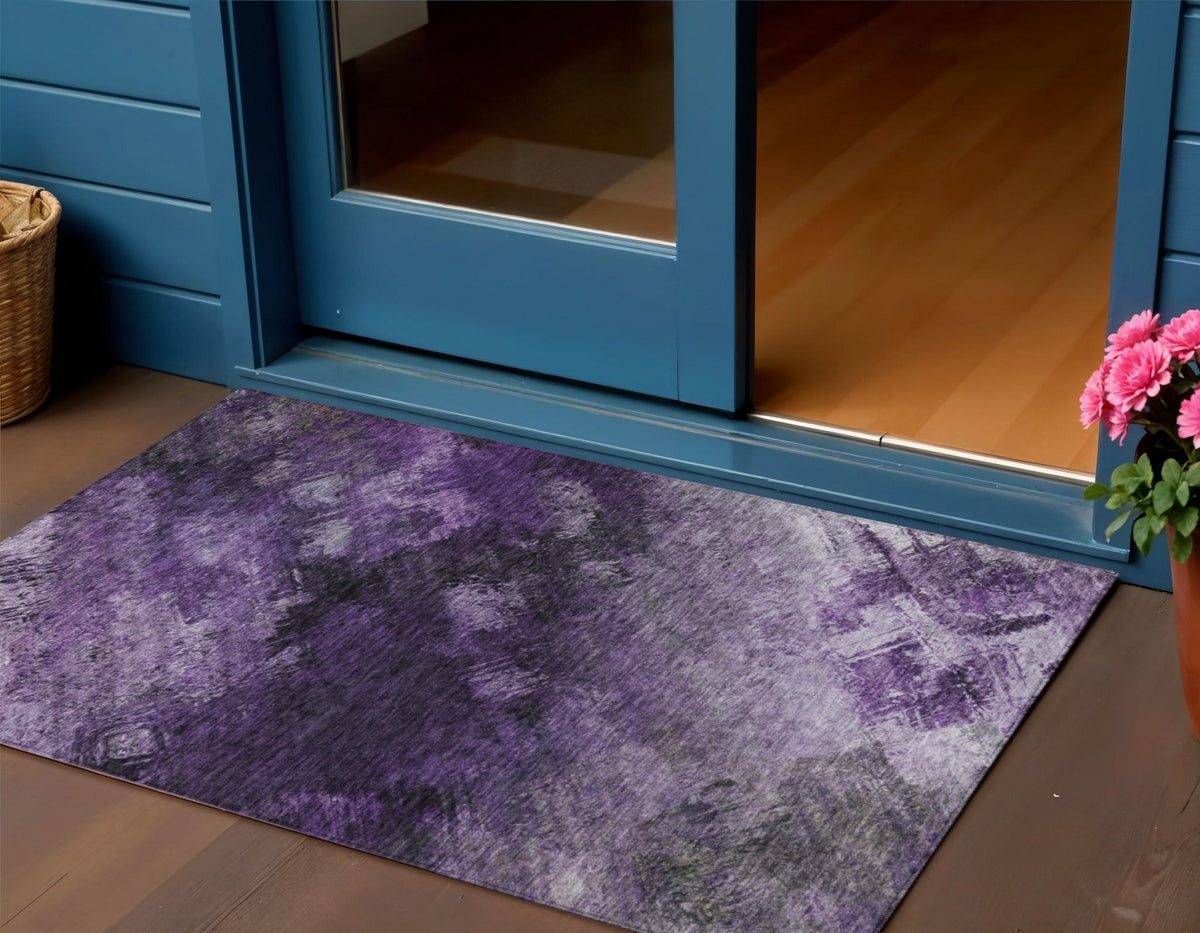 3' X 5' Purple Eggplant And Lavender Abstract Washable Indoor Outdoor Area Rug