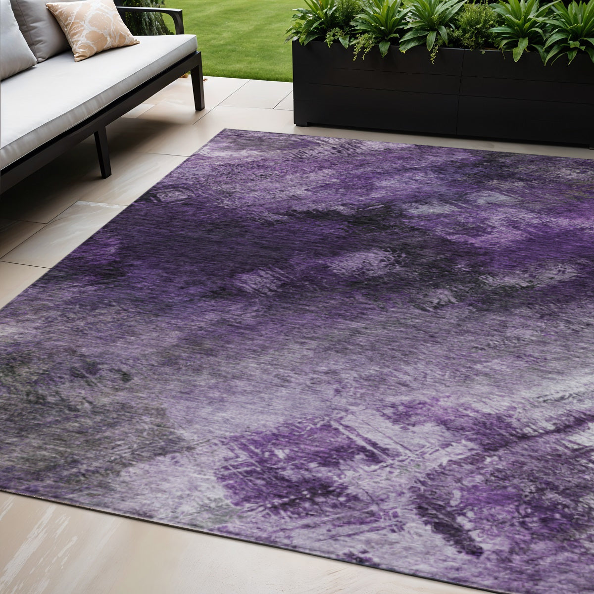 5' X 8' Purple Eggplant And Lavender Abstract Washable Indoor Outdoor Area Rug