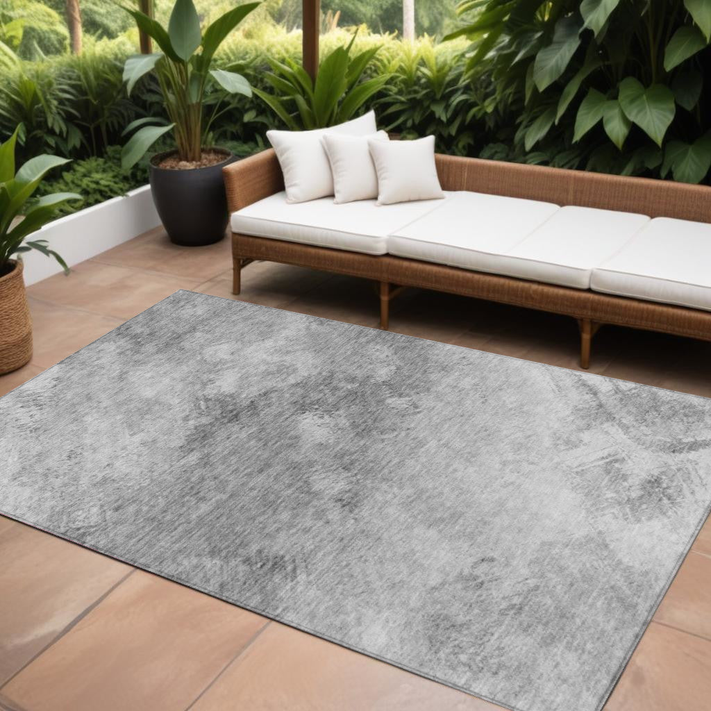 9' X 12' Silver Gray And Ivory Abstract Washable Indoor Outdoor Area Rug